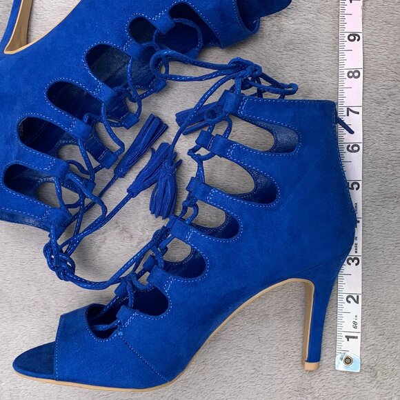 Nine West Briagd Faux Suede Lace Up Ghillie Peep Toe Stilettos Sz6 - Picture 15 of 15